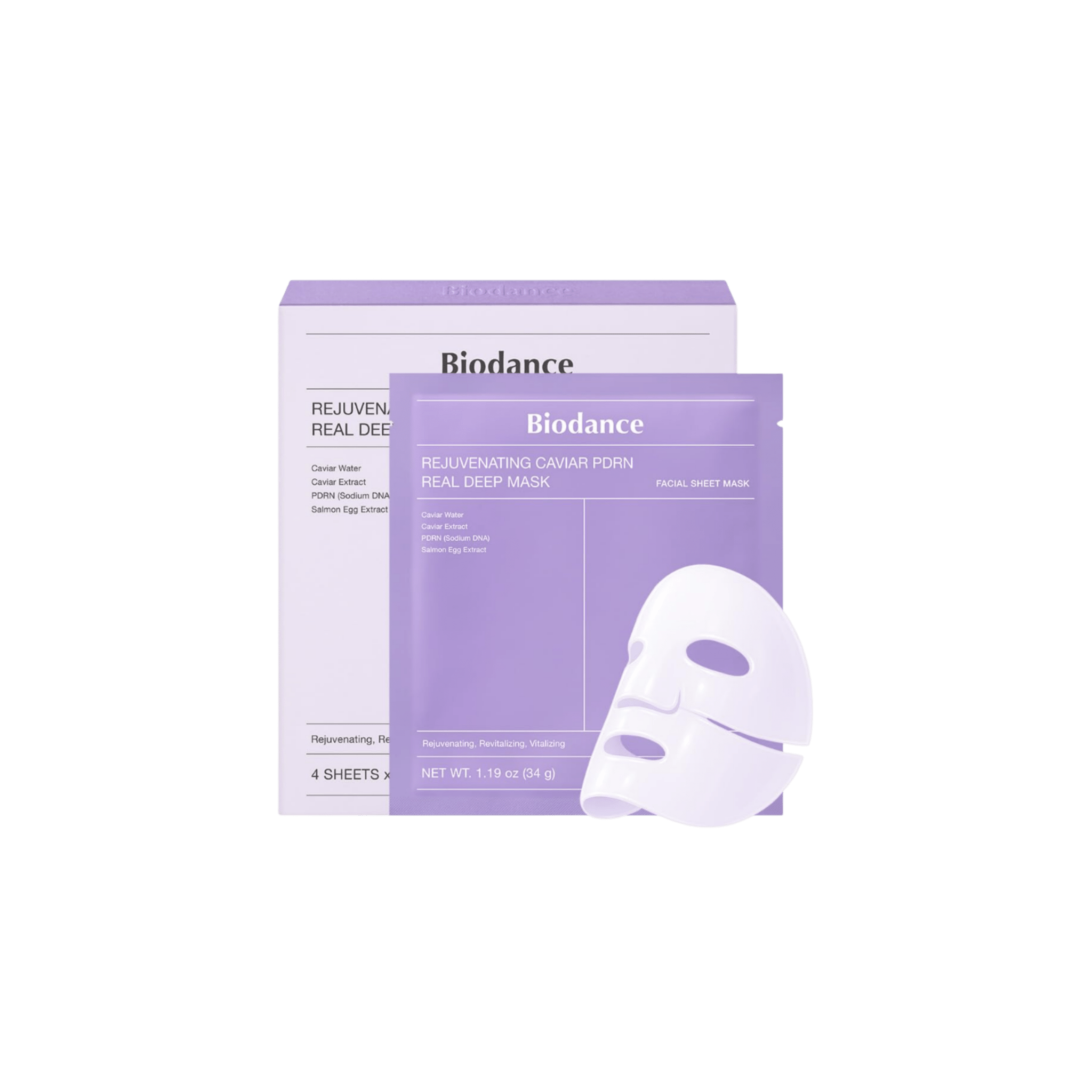 Biodance - Rejuvenating Caviar PDRN Real Deep Mask - Kolagenowa Maska do Twarzy z PDRN - 34gx4szt - Ctrl+Glow