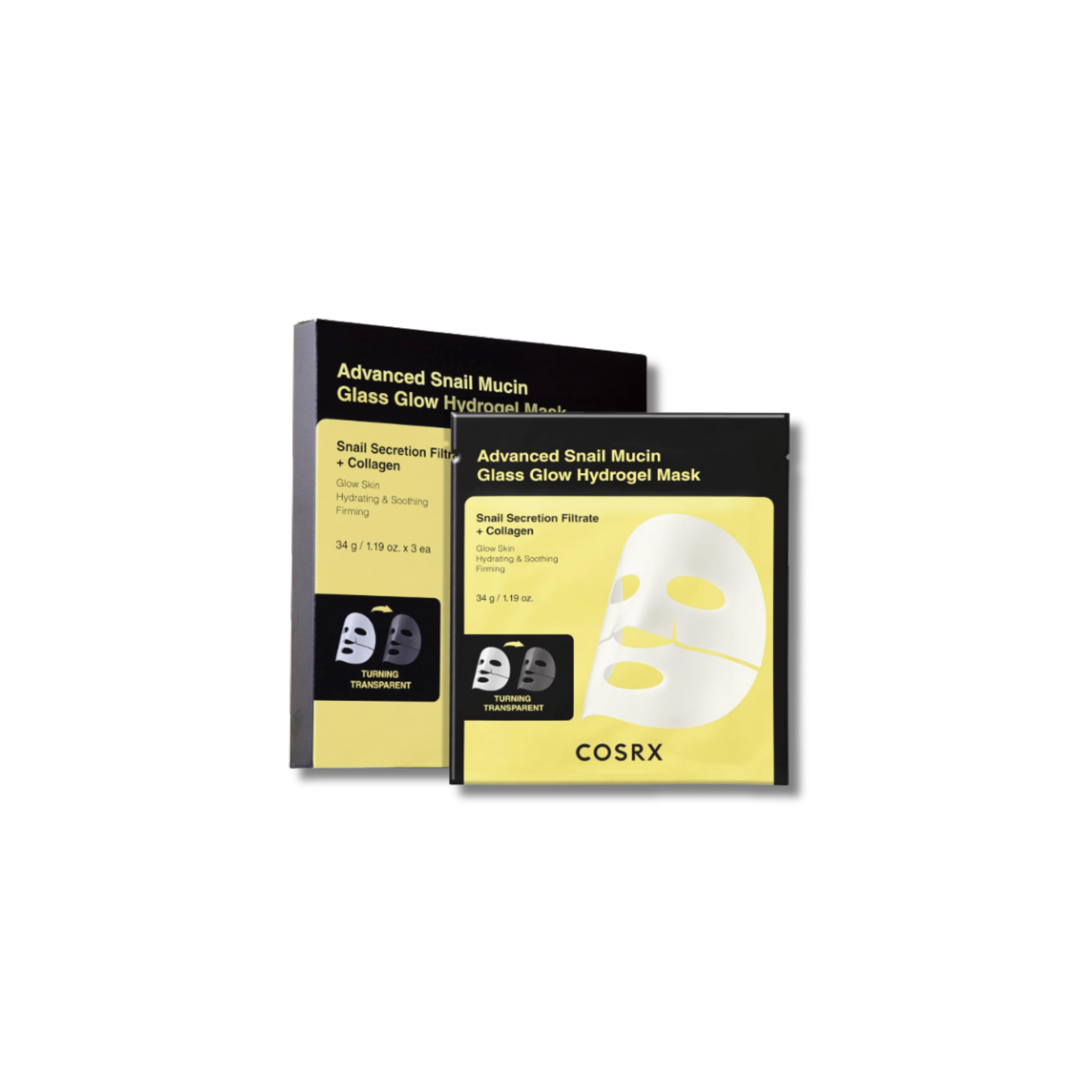 COSRX - Advanced Snail Mucin Glass Glow Hydrogel Mask - Zestaw Masek Hydrożelowych ze Śluzem Ślimaka - 34gx3szt - Ctrl+Glow