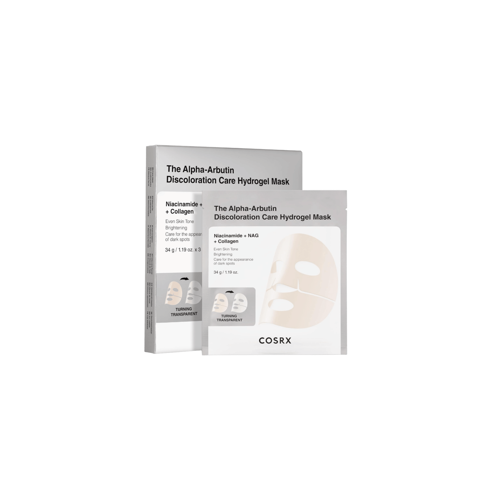 COSRX - Arbutin Discoloration Hydrogel Mask - Zestaw Hydrożelowych Masek Rozjaśniających z Alfa - Arbutyną - 34gx3szt - Ctrl+Glow