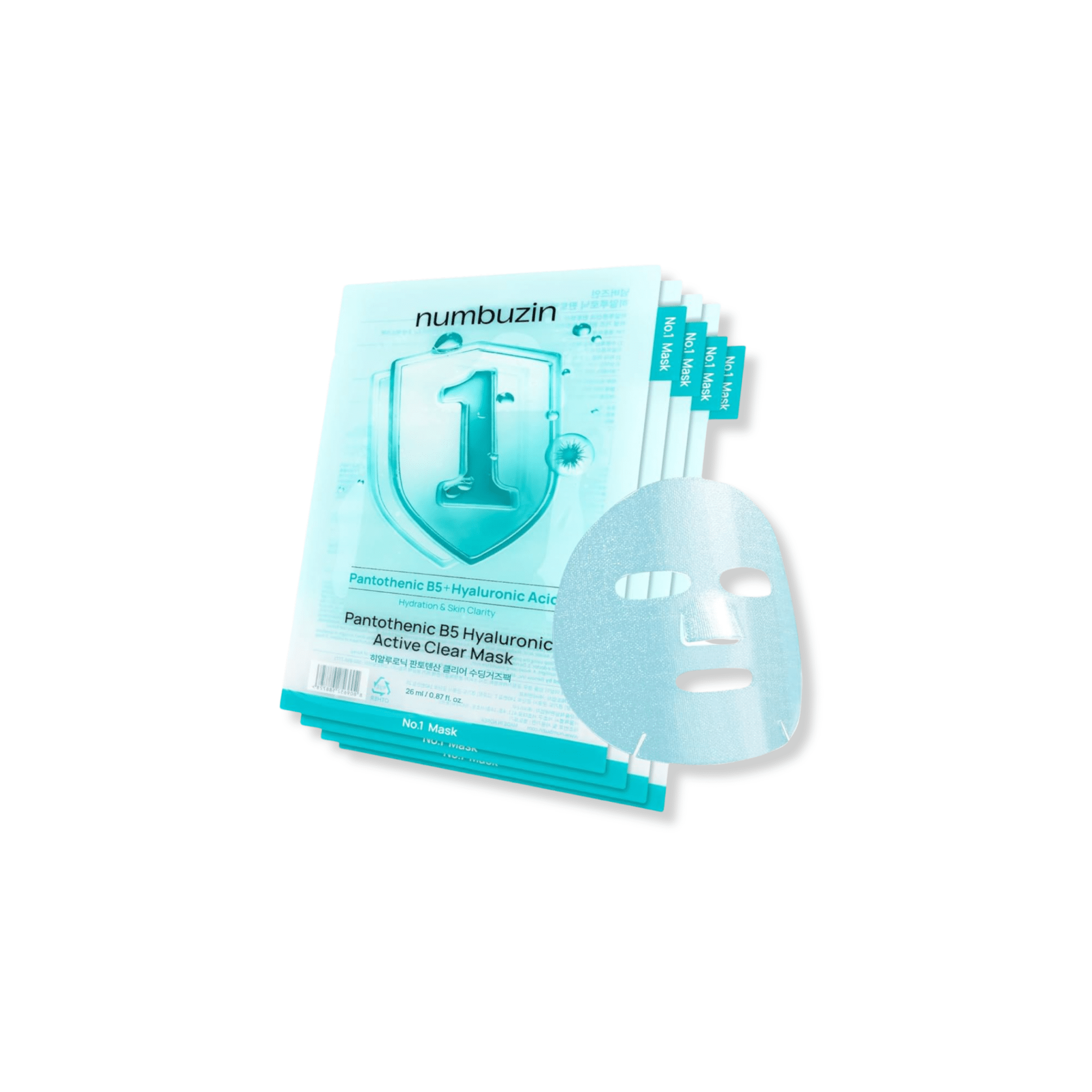 Numbuzin - No.1 Pantothenic B5 Hyaluronic Active Clear Mask - Maska w Płachcie z Witaminą B5 - 4szt - Ctrl+Glow