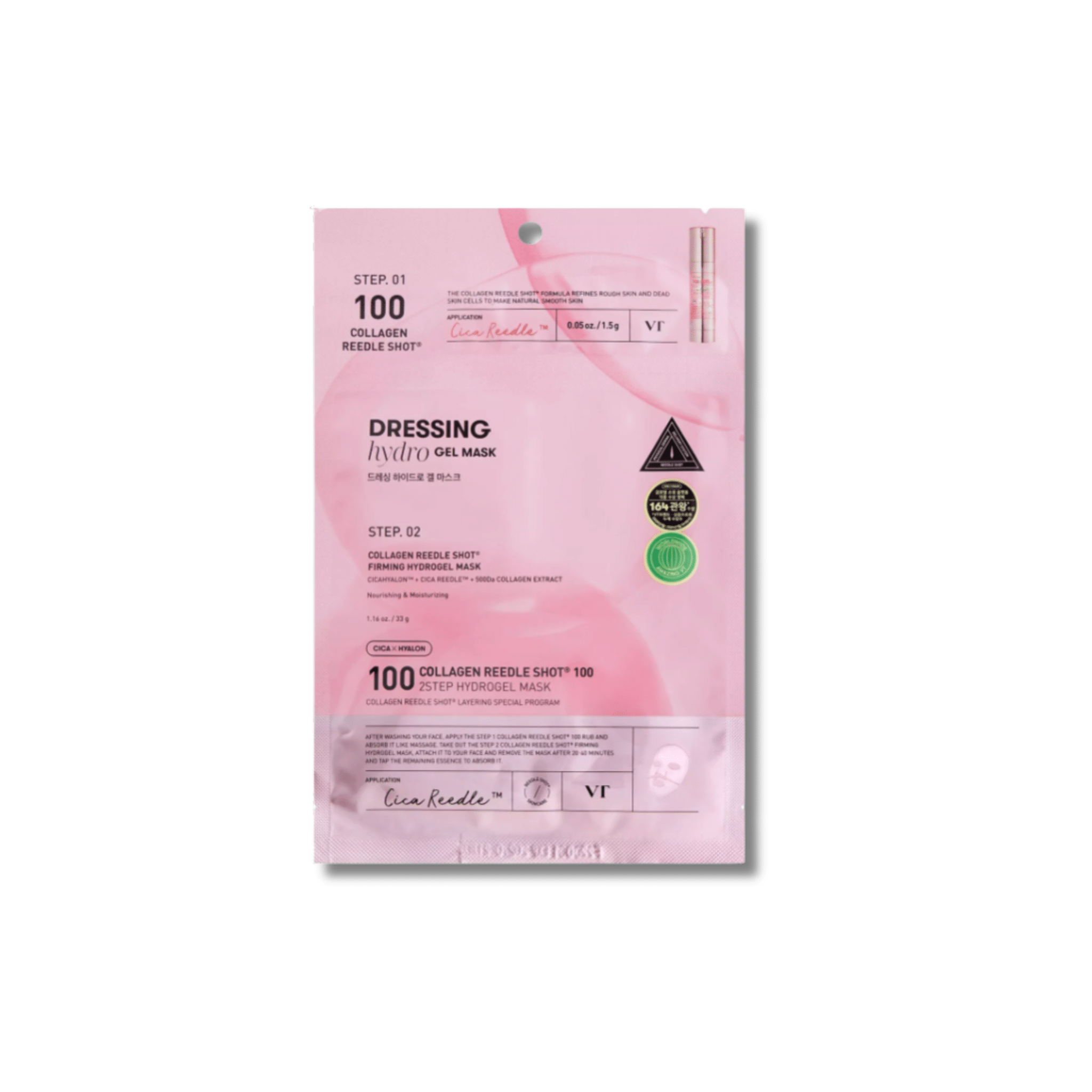 VT Cosmetics - Collagen Reedle Shot 100 2Step Mask - Ujędrniająca Maska Hydrożelowa do Twarzy - 1,5g + 33g - Ctrl+Glow